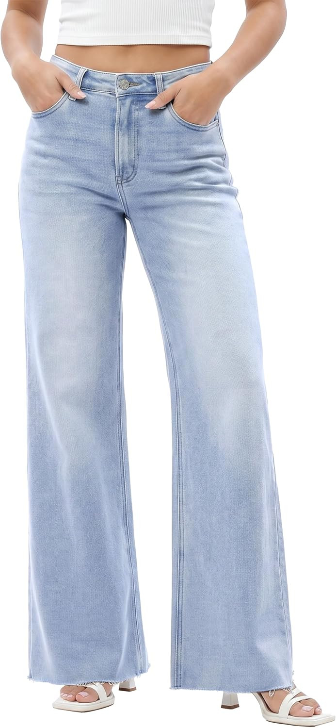 ONESO Wide Leg Jeans for Women High Waisted Stretchy Baggy Denim Pants | Amazon (US)