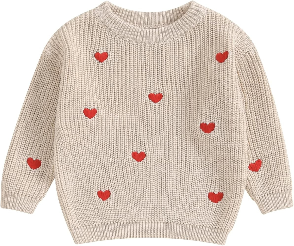 Baby Girl Valentines Day Outfit Love Heart Sweet Long Sleeve Sweater Tshirt Crewneck Tops Fall Wi... | Amazon (US)