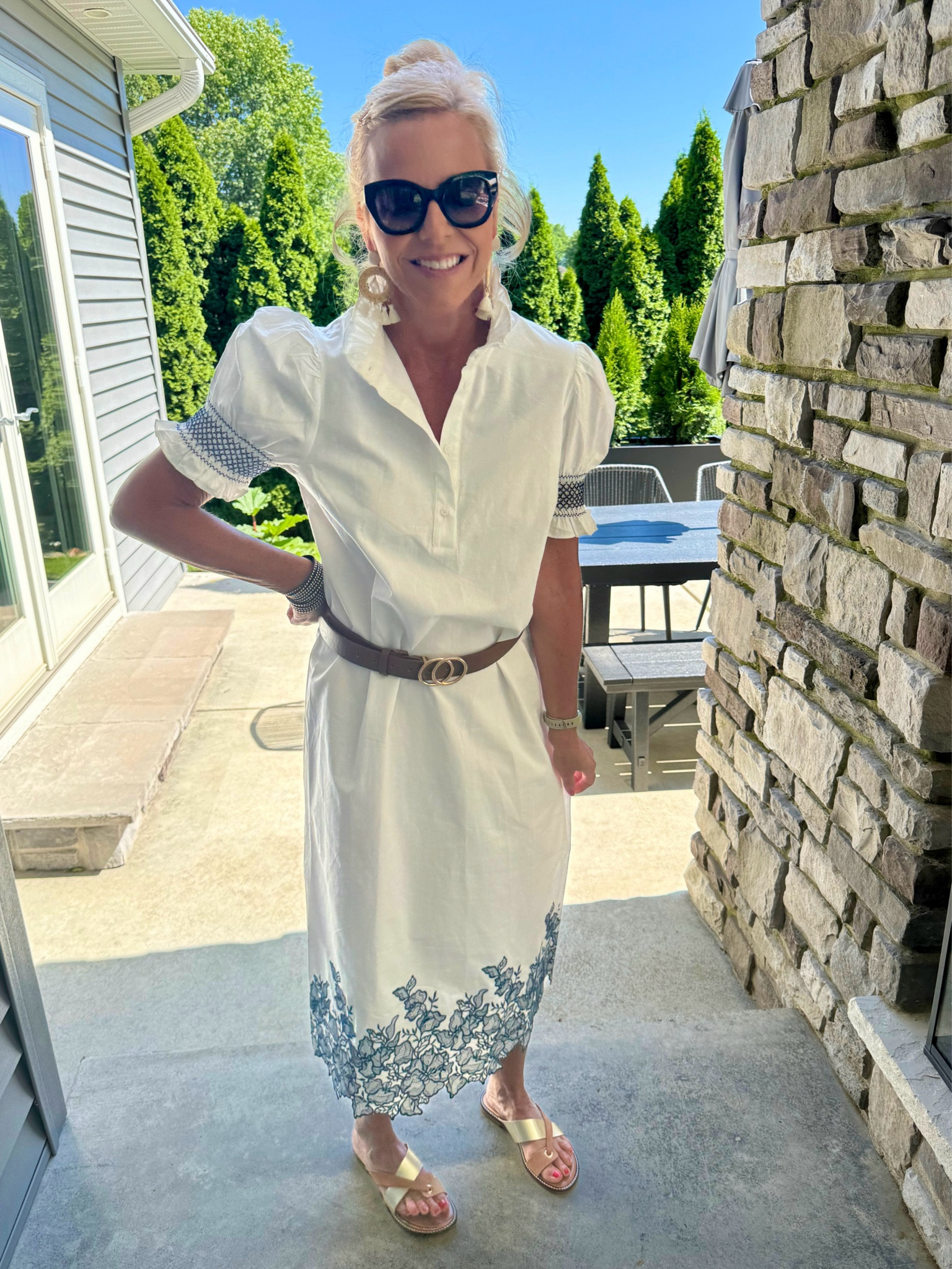 This white dress with white embroidery is cool, crisp and so CUTE Tuckernuck #amazon belt sandals

#LTKStyleTip #LTKOver40 #LTKFindsUnder100