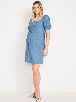 Maternity Puff-Sleeve Mini Dress | Old Navy (US)