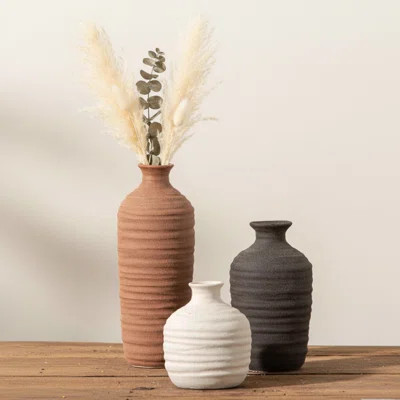 Ceramic Vase Set of 3 Neutral Decorative | Wayfair North America