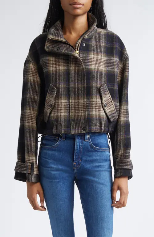Veronica Beard Bateman Plaid Wool Blend Jacket in Black/Taupe Multi at Nordstrom, Size Small | Nordstrom