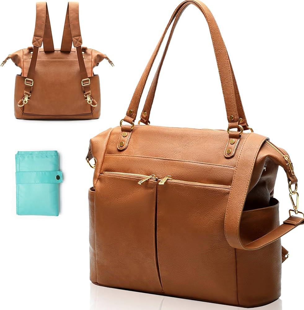 MOMINSIDE Diaper Bag Tote, 4 in 1 Leather Diaper Bag Backpack with 14 Pockets, Convertible Baby B... | Amazon (US)