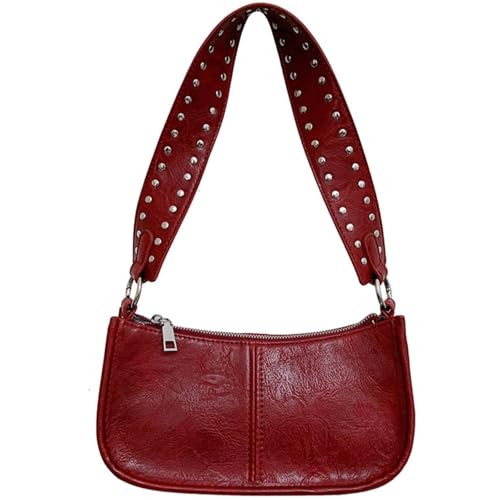 Liziblloy Shoulder Bag for Women Trendy Red Purse Small Leather Burgundy Purse Y2K Studded Bag Cute 90s Ladies Handbags Crossbody Bag | Amazon (US)