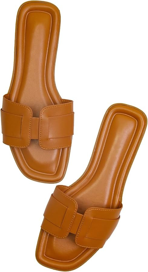 Stratuxx Kaze Womens Flat Sandals Flat Slide Sandals Metallic Flats Sandals | Amazon (US)