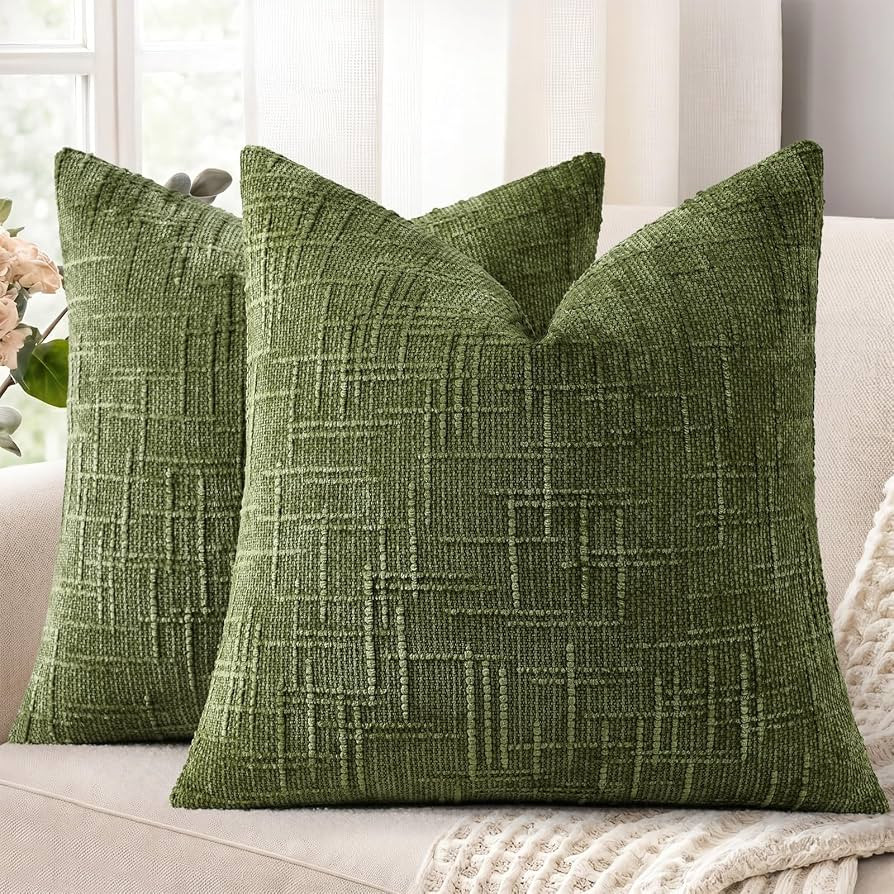 decorUhome Textured Chenille Throw Pillow Covers 18x18 Set of 2 Olive Green | Amazon (US)