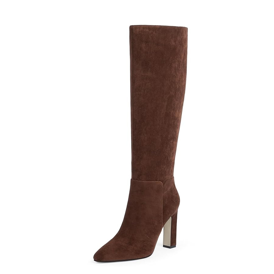Women Knee High Boots Almond Toe Chunky Block High Heel Side Zipper Long Boots for Women | Amazon (US)