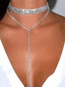 Multi-Layer Rhinestone Long Necklace, Sexy Body Chain Choker, European And American Style | SHEIN