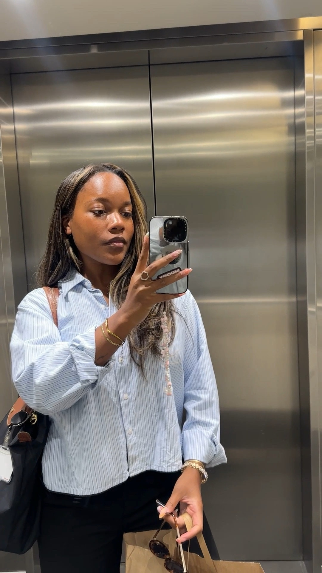 the perfect work shirt - cropped but not tooo cropped, so good if you’re petite. I wear an S 