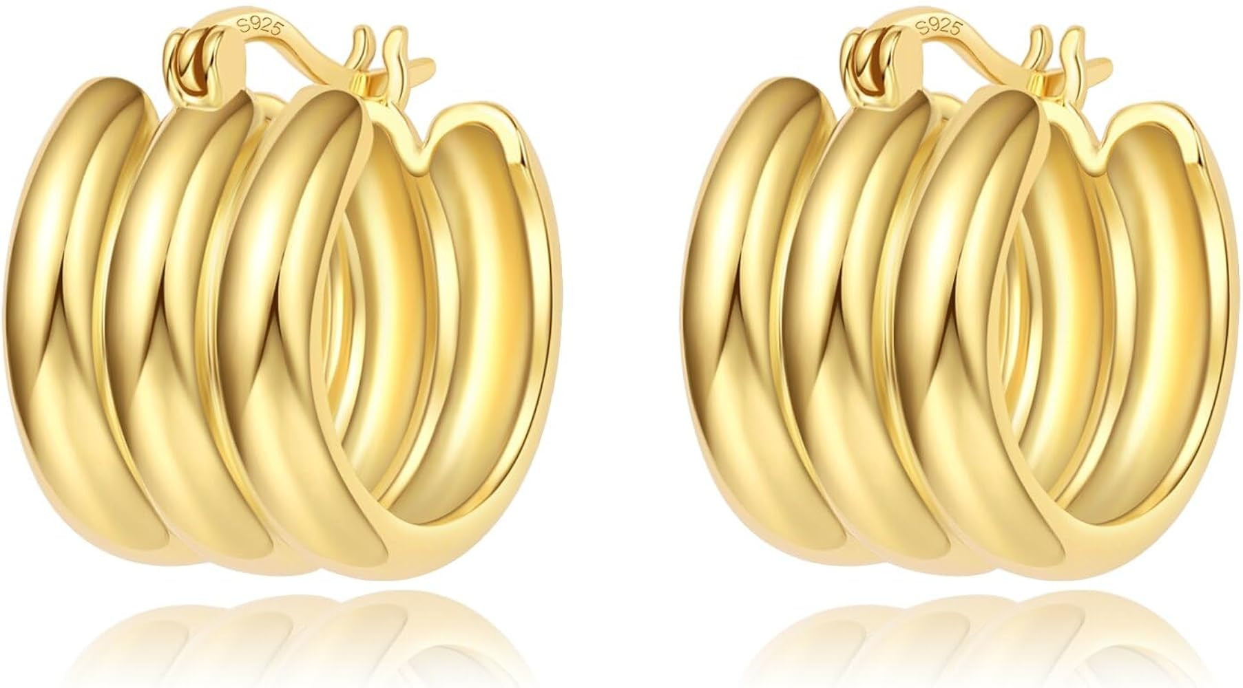 Small Chunky Gold Hoop Earrings for Women Hypoallergenic 925 Sterling Silver Post Lightweight 14k... | Amazon (US)