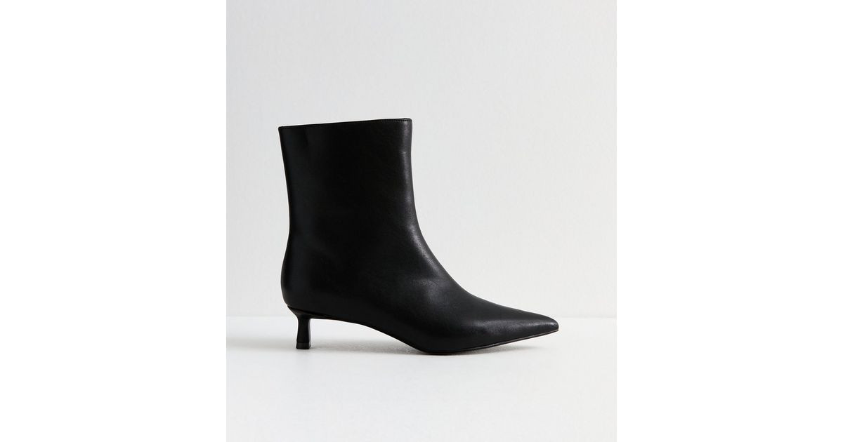 Black Leather Look Pointed Kitten Heel Ankle Boots
						
						Add to Saved Items
						Remove f... | New Look (UK)