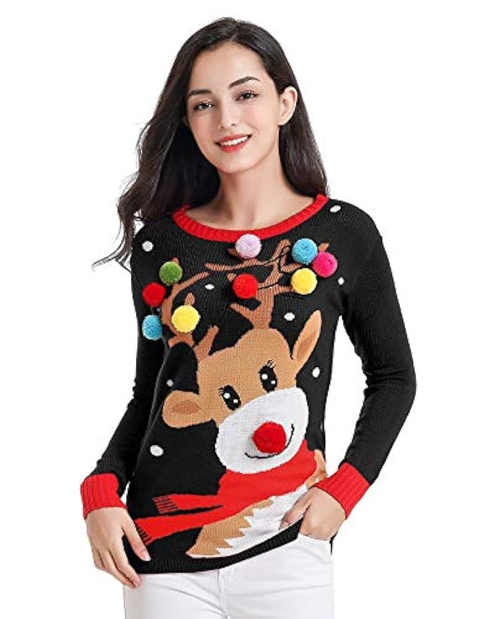 v28 Christmas Sweater for Women Girl Ugly Vintage Xmas Tunic Knit Womens Sweater | Amazon (US)