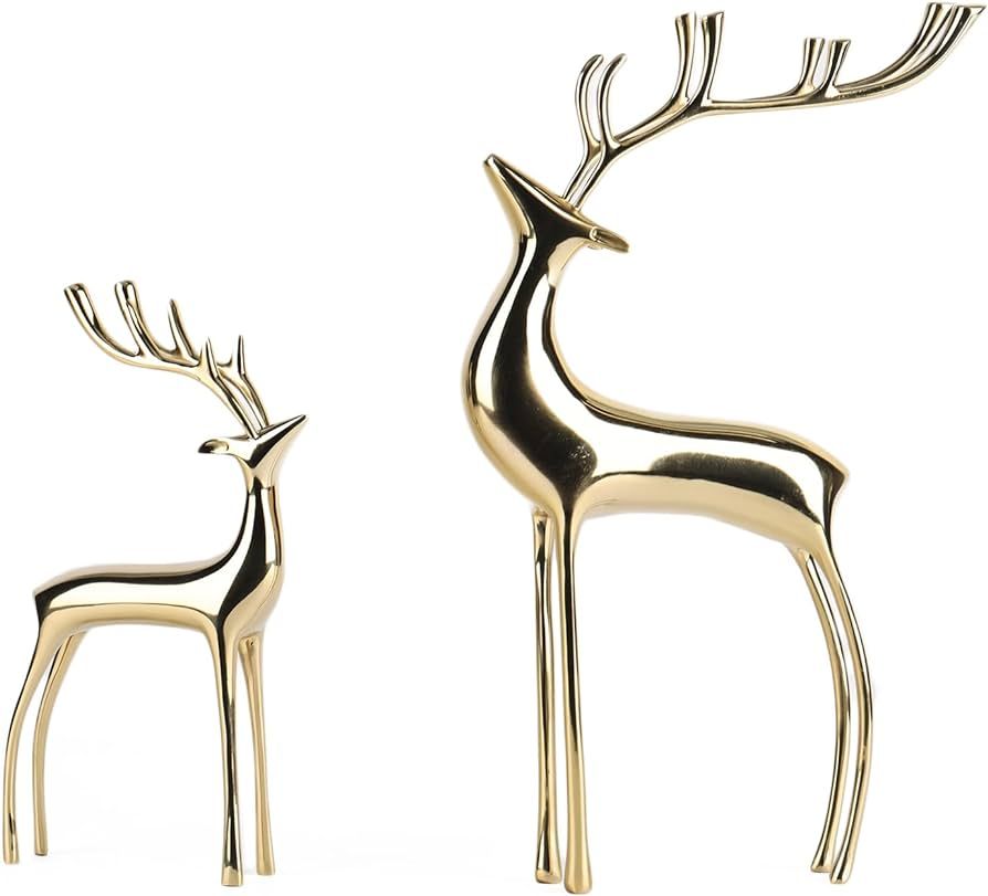ZHANYUN Modern Gold Reindeer Decor Set of 2 -Crystal Ball Deer Decoration, Holiday Gold Deer Figu... | Amazon (US)