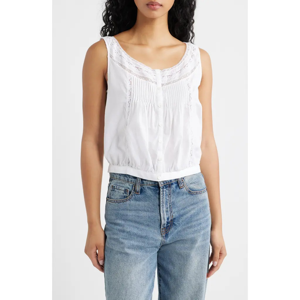 Madewell Lace Inset Pintuck Sleeveless Top in White at Nordstrom, Size Large | Nordstrom