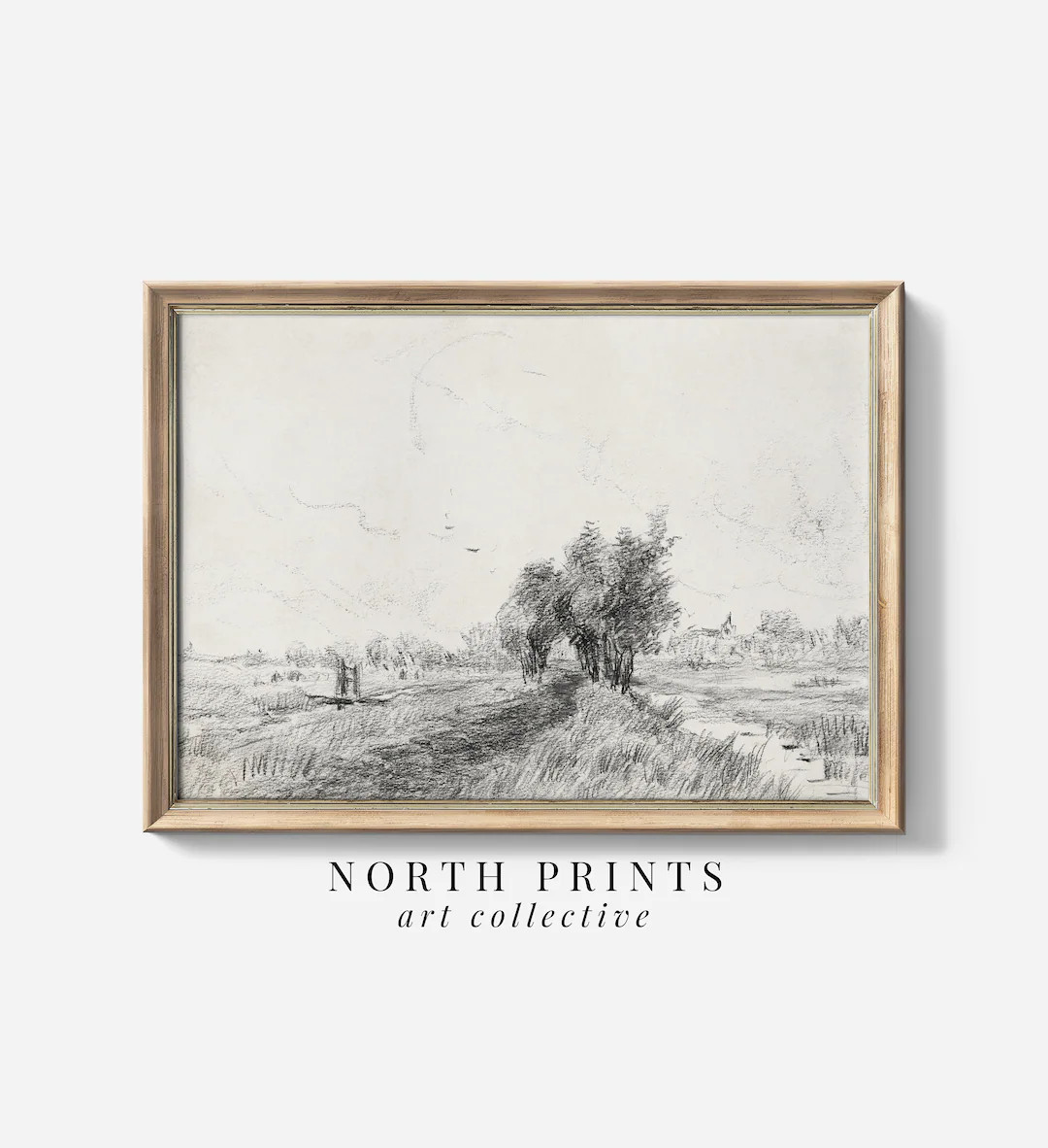 Neutral Vintage Print DIGITAL Art | Simple Landscape Sketch PRINTABLE Digital Download | North Pr... | Etsy (US)