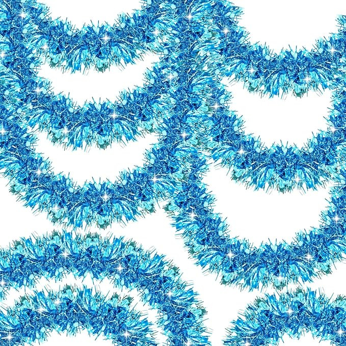 50Ft Christmas Garland Blue,Christmas Tinsel Garland Christmas Metallic Twist Garland Ceiling Han... | Amazon (US)
