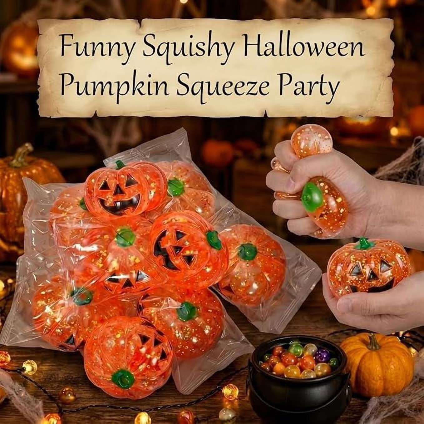 Halloween Ghost Squishy Set,Glow in The Dark Pumpkin & Ghost Sensory Fidget,Cute Jelly Squishies for Halloween Party Favors, Goodie Bag Fillers & Gifts (1 Orange Pumpkin Sequin Squishy) - Walmart.com | Walmart (US)