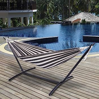 Prime Garden Cotton Rope Hammock with Space Saving Steel Hammock Stand, 2 Person Double Freestand... | Amazon (US)