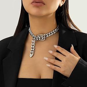 CJIAYUJEW Chunky Gold & Silver Cuban Chain Choker & Belt Necklaces for Women & Men - Punk Style T... | Amazon (US)