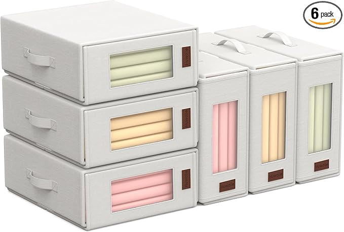 Sheet Organizers and Storage - 6 Pack Bed Sheet Organizers for All Sheet Sizes, Including Queen/K... | Amazon (US)