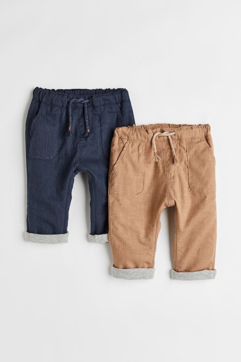 2-pack Lined Pull-on Pants - Beige/dark blue - Kids | H&M US | H&M (US)