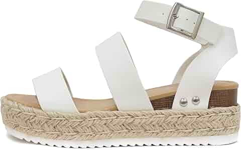 Soda Top Shoe Bryce Open Toe Buckle Ankle Strap Espadrilles Flatform Wedge Casual Sanda | Amazon (US)