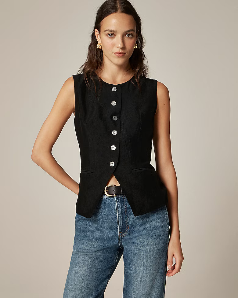 Essential cutaway vest top in textured satin | J. Crew US