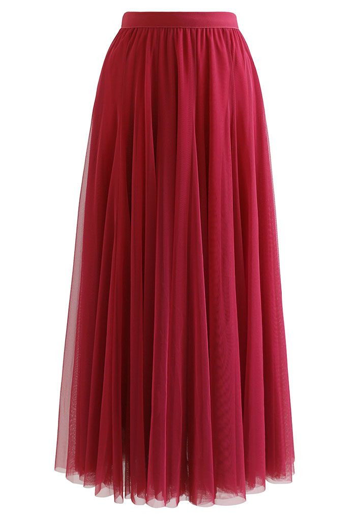 My Secret Garden Tulle Maxi Skirt in Red | Chicwish