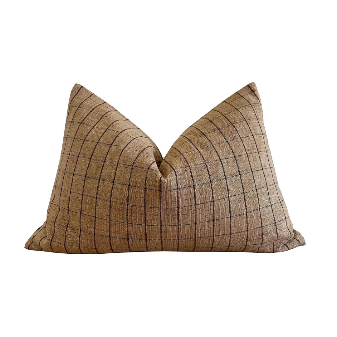 Brown Plaid Woven Pillow cover, Handloomed Designer Pillow Cover | Etsy (US)