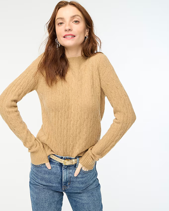 Cable-knit mockneck sweater in extra-soft yarn | J.Crew Factory