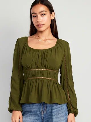 Long-Sleeve Lace-Trim Top for Women | Old Navy (US)