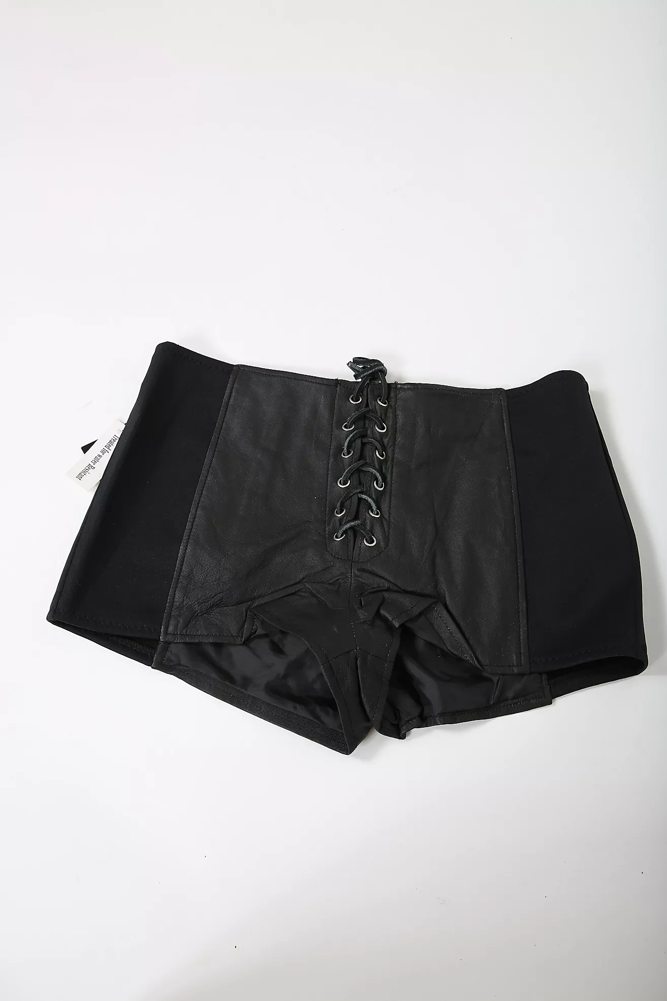 Vintage Black Leather Lace Up Shorts Selected by Love Rocks Vintage | Free People (Global - UK&FR Excluded)