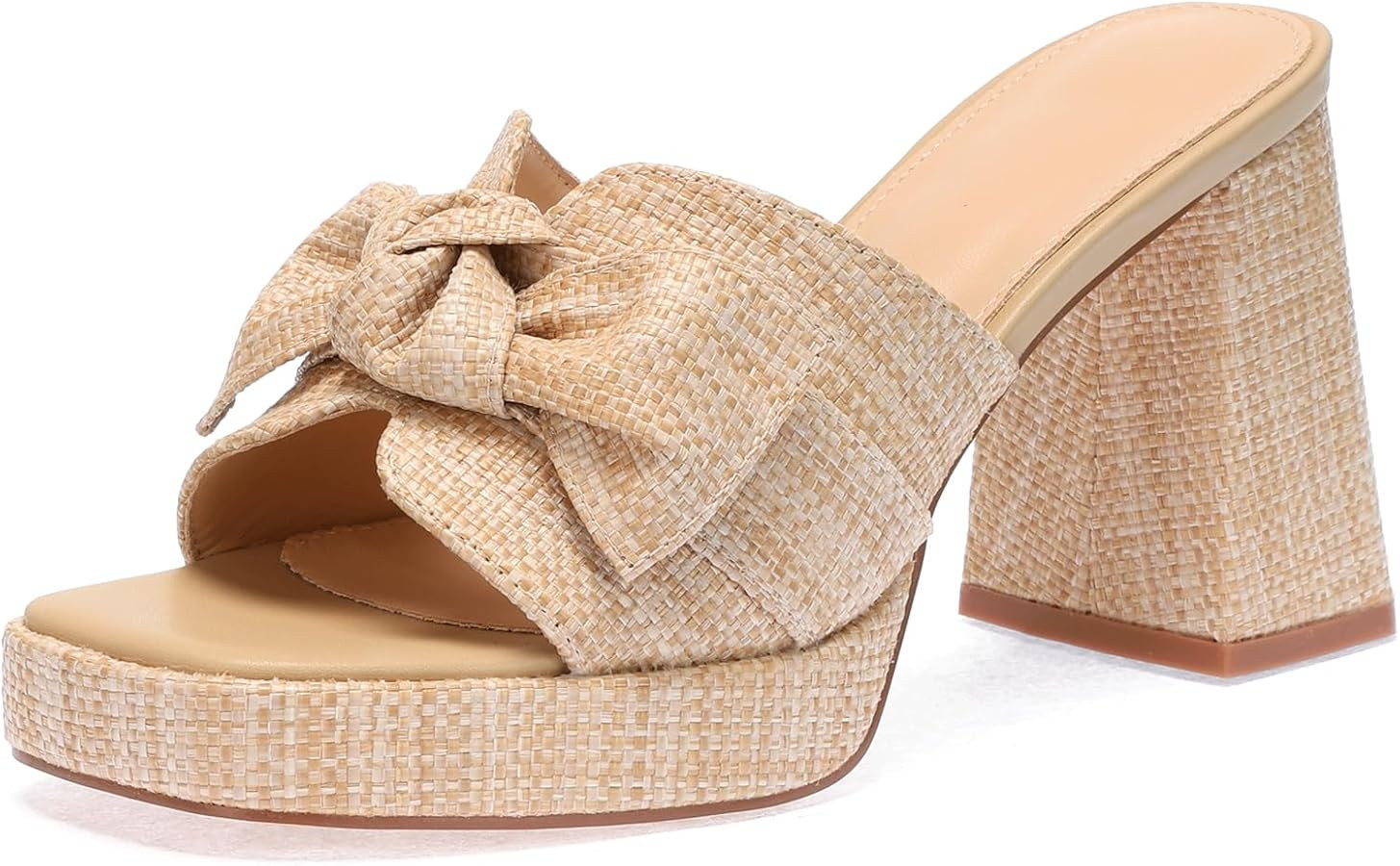 Monrovia Raffia Platform Heeled Sandals for Women – Wedge Slip On Summer Block Heels, Open Toe ... | Amazon (US)