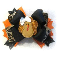 Turkey Hair Bow, Fall Hairbows, Leopard Boutique Bows, Thanksgiving Baby Headband, Glitter Bow | Etsy (US)