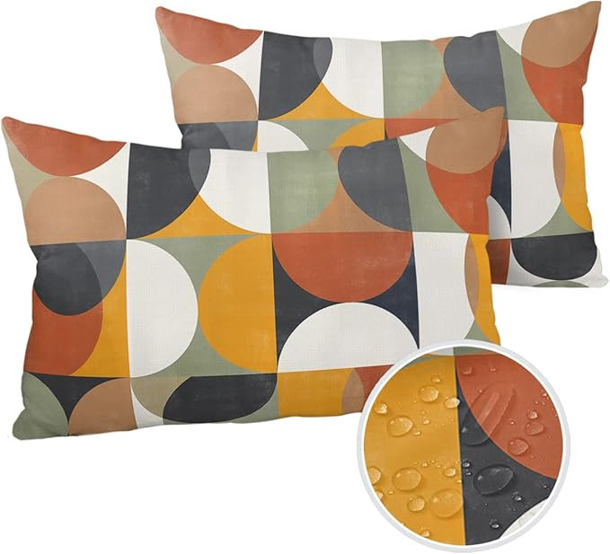 Outdoor Throw Pillow Covers Waterproof Pillow Cases 20x12In,Mid Century Abstract Geometric Color ... | Amazon (US)