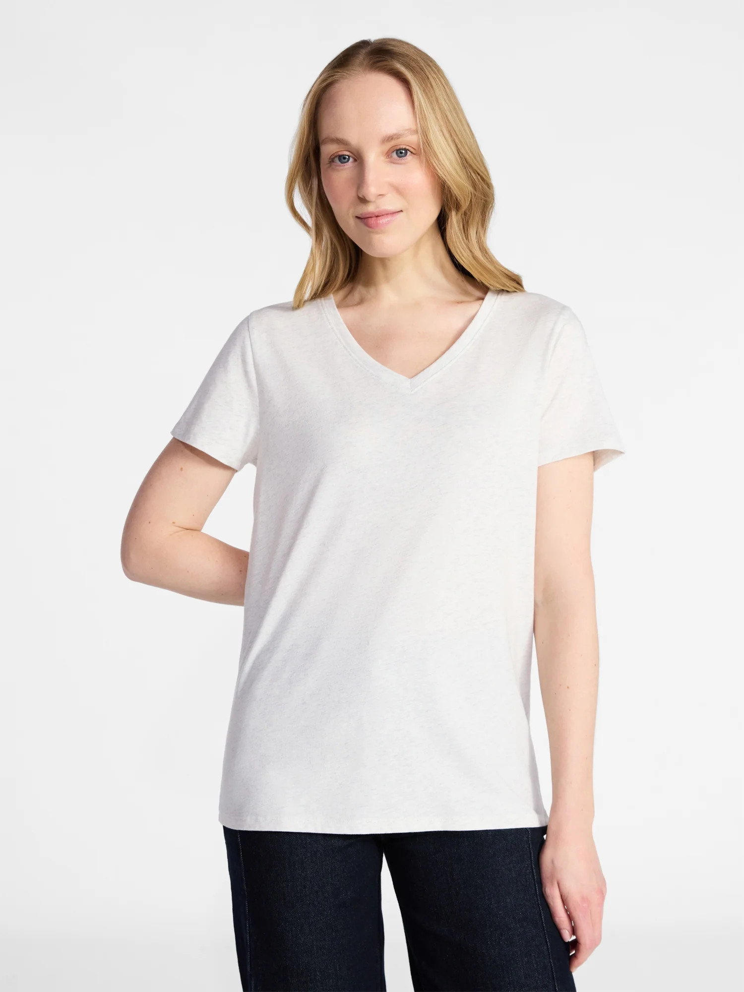 Time and Tru Women's Cotton V-Neck Tee with Short Sleeves, Sizes XS-XXXL | Walmart (US)