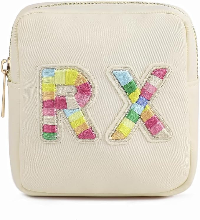 Personalized Small Nylon Rx Cosmetic Bag, Cute Chenille Letter Patch Medicine Drug Pouch with Zip... | Amazon (US)