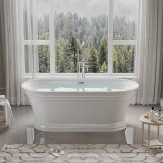 Elio 59 in. x 30.69 in. Pure Virgin Acrylic Freestanding Soaking Bathtub with Chrome Drain in Glo... | The Home Depot