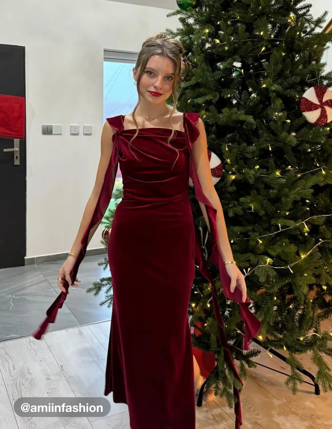 Velvet Cowl Neck Solid Ruffle Hem Maxi Dress... | Cider