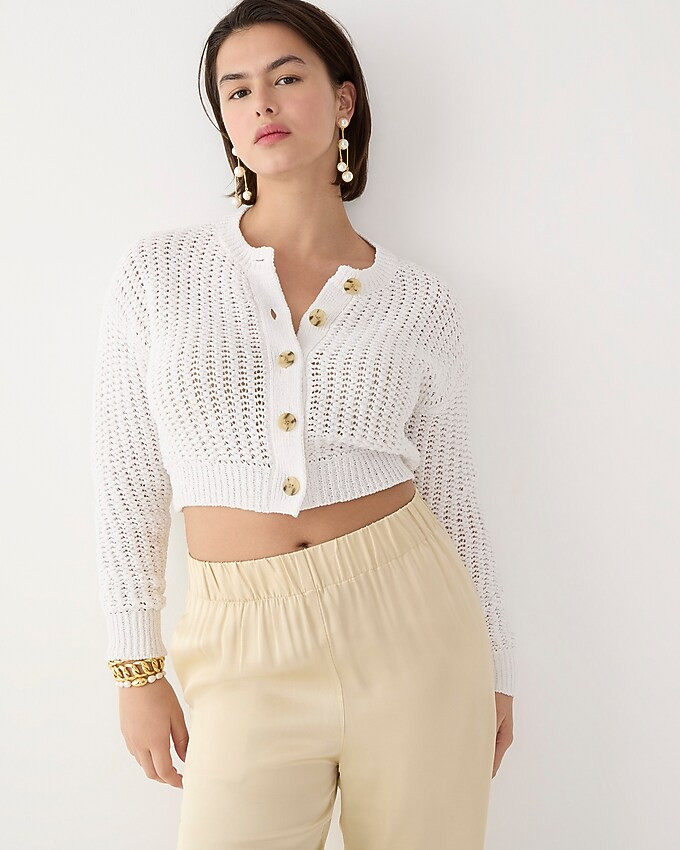 Cropped cardigan sweater in textured pointelle | J. Crew US