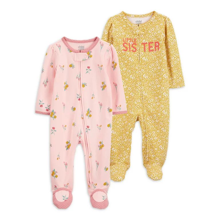 Carter's Child of Mine Newborn Baby Girl Interlock Sleep 'N Play Zipper Footed Pajamas, 2 Pack, P... | Walmart (US)