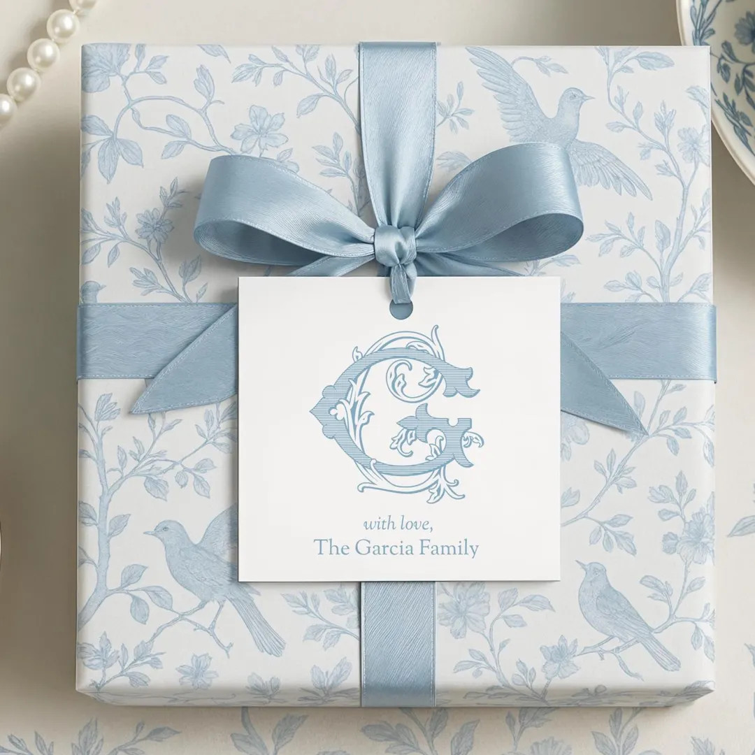 Dusty Blue Monogram Gifttag – Custom 3x3” Printable Gift Tag for Weddings, Showers, Welcome B... | Etsy (Global)