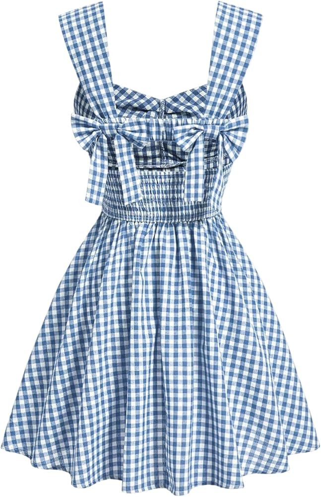 Floerns Women's Plaid Ruched Bust Sleeveless Vintage Bowknot Pleated Short Dresses | Amazon (US)