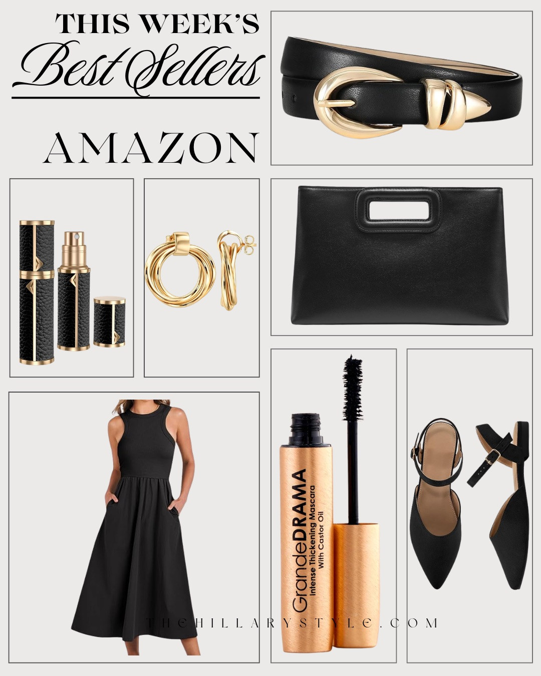 This Week’s — AMAZON BEST SELLERS! You all are loving these CLASSIC BLACK & GOLD staples. From the STATEMENT GOLD BUCKLE BELT and STRUCTURED BLACK CLUTCH to the EVERYDAY GOLD HOOPS and the PERFECT BLACK MIDI DRESS, these are timeless pieces that instantly elevate any outfit. Chic, polished, and HIGH-END looking without the designer price tag.

#Amazon #TheHillaryStyle #AmazonFashion #BestSellers #ClassicStyle #BlackAndGold #ChicWardrobe #LuxuryForLess #ElevatedBasics #TimelessStyle 

 #LTKmomlife #LTKmorningroutine #LTKOver40