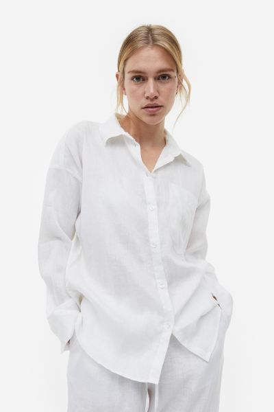 Oversized blouse van linnenmix - Wit - DAMES | H&M NL | H&M (DE, AT, CH, NL, FI)