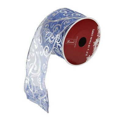 Northlight Blue and Silver Abstract Swirls Christmas Wired Craft Ribbon 2.5" x 10 Yards | Target