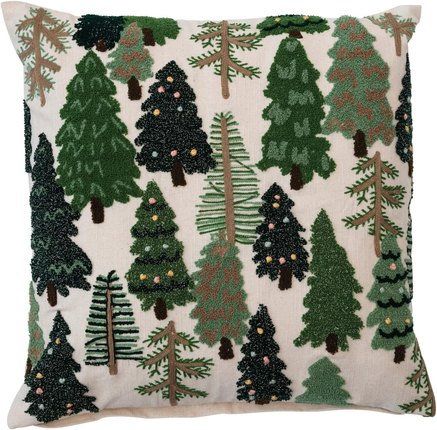 Creative Co-Op Square Cotton Slub Embroidered Pillow with Trees and French Knots, Multicolor | Amazon (US)