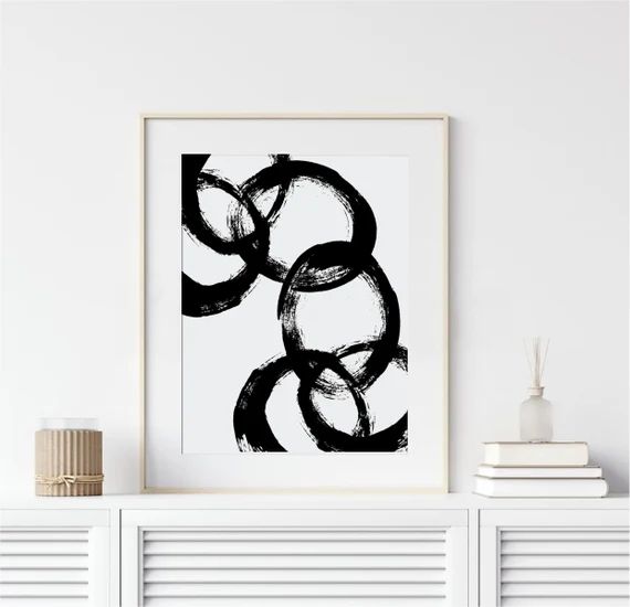 Black & White Art Print, Abstract Art, Contemporary Painting, Circles Brushstroke Art, Home Déco... | Etsy (US)