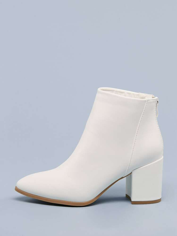 Vegan Leather Pointed Toe Low Block Heel Booties | SHEIN