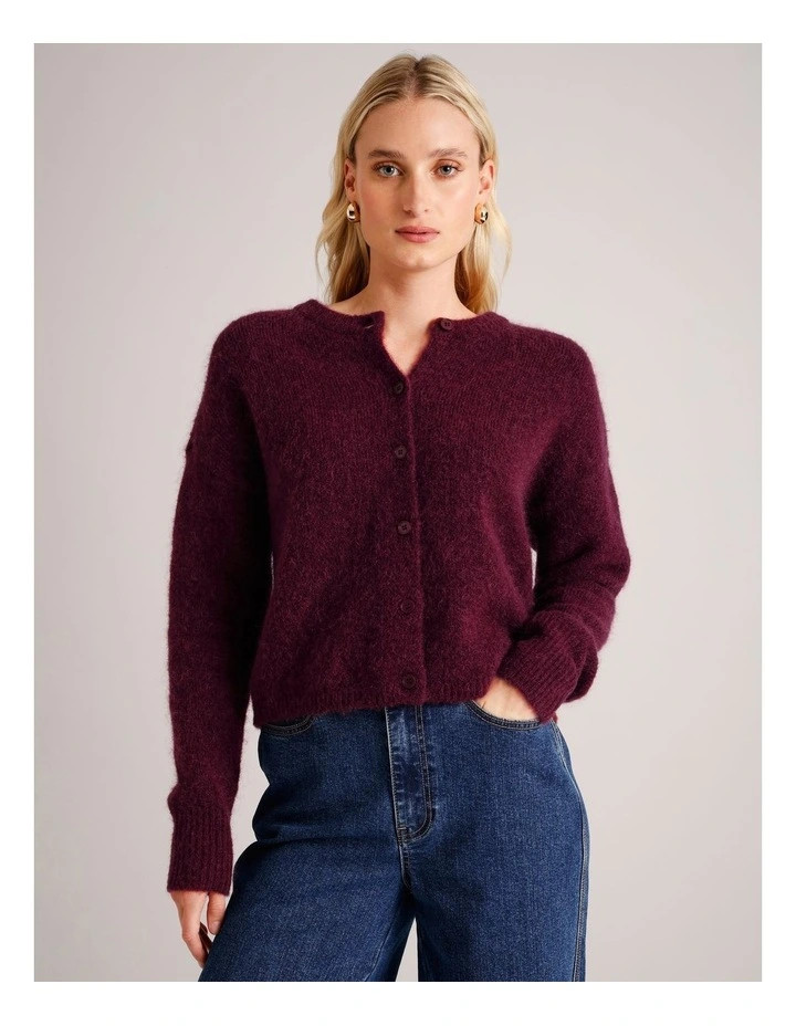 BasqueChunky Fluffy Crew Neck Cardi in Aubergine | Myer